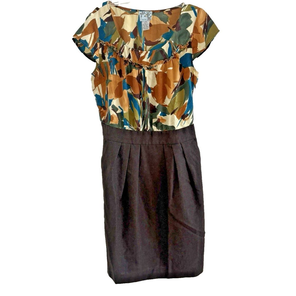 Anthropologie Tabitha Dress Womens Size 6 Silk Bodice Wool Blend Skirt Pockets